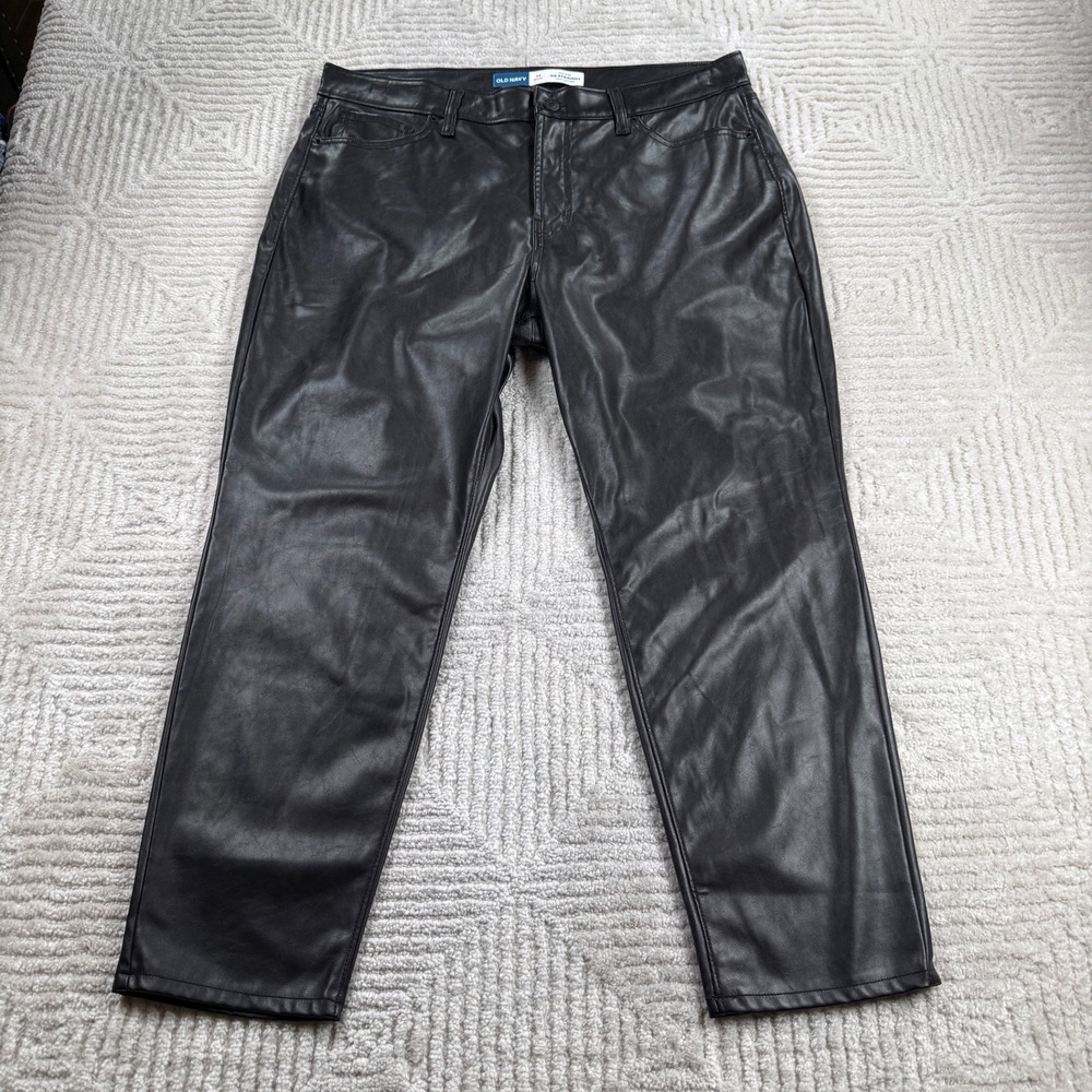 Old Navy Faux Leather Pants Women's 14P Black OG Straight High Rise Edgy Goth